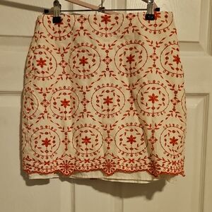 LOFT Cream Mini Skirt with Red Embroidery